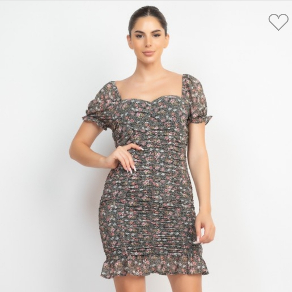 Floral Shirred Puff Sleeve Dress